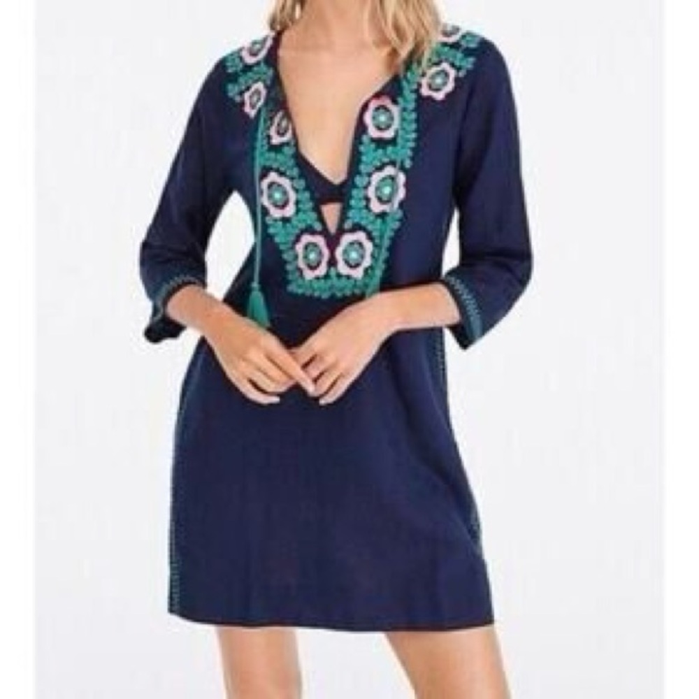 J. Crew Navy Embroidered Swim Cover-Up
